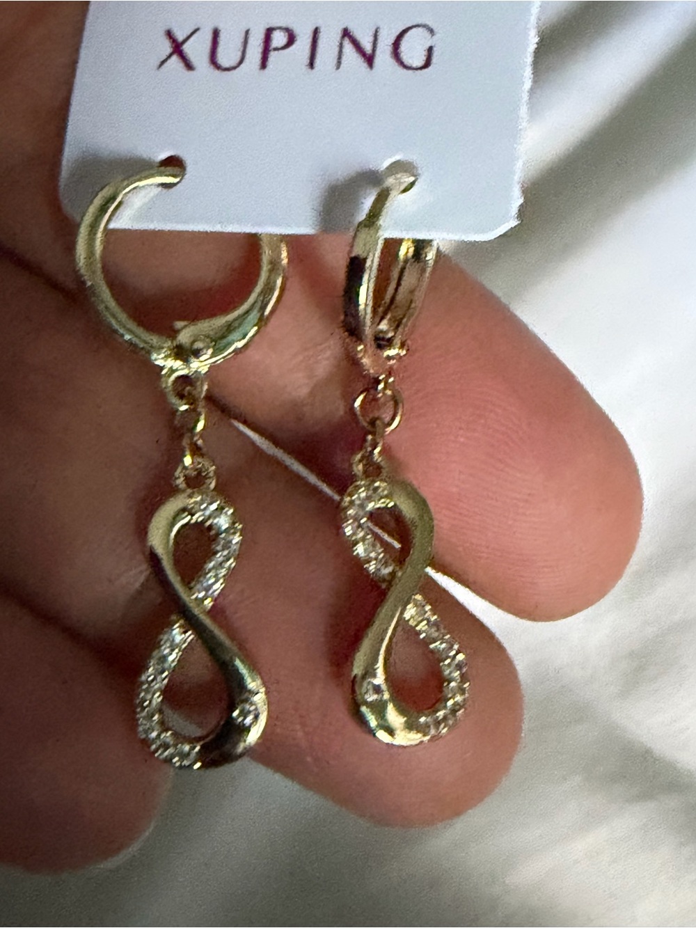 Ping Gold Infinity Drop Earrings with Crystal Accents